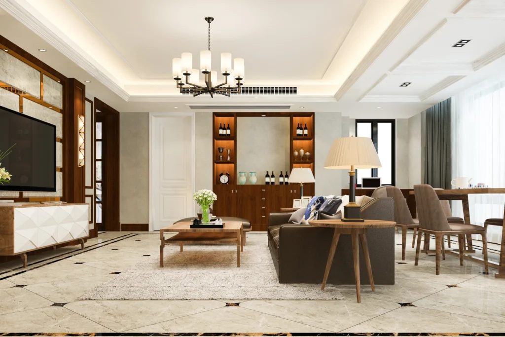 Modern living and dining room in a Bay Area home