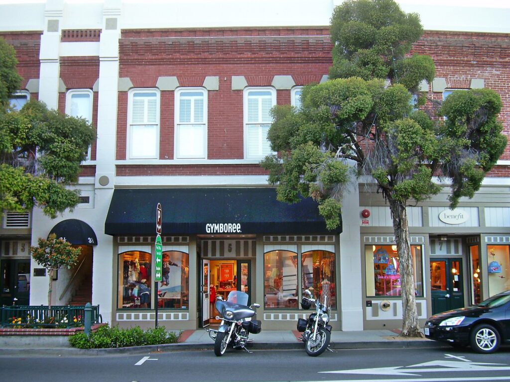 Historic storefronts in downtown Los Gatos, California